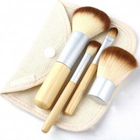 Brush Makeup - Biutte.co Kuas Make Up Brush Kayu 4 Set - MAG5166 - Brown/White