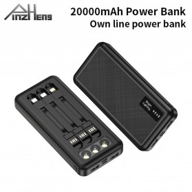 PINZHENG Power Bank 3 Port USB LED 20000mAh with Micro + Lightning + USB Type C Cable - A87 - Black