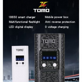 TOMO DIY Smart Power Bank Case 2x18650 2 Port + LED Flashlight - Q2 - Black - 2