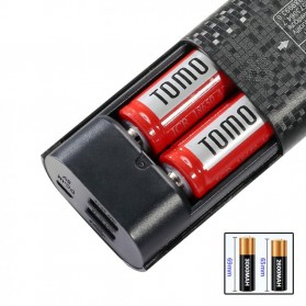 TOMO DIY Smart Power Bank Case 2x18650 2 Port + LED Flashlight - Q2 - Black - 8