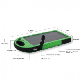 Solar Waterproof Power Bank 5000mAh - Yellow with Black Side - 7