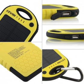 Solar Waterproof Power Bank 5000mAh - Yellow with Black Side - 8