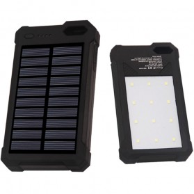 Power Bank 2 USB 12000mAh with Solar Panel - Black - 1
