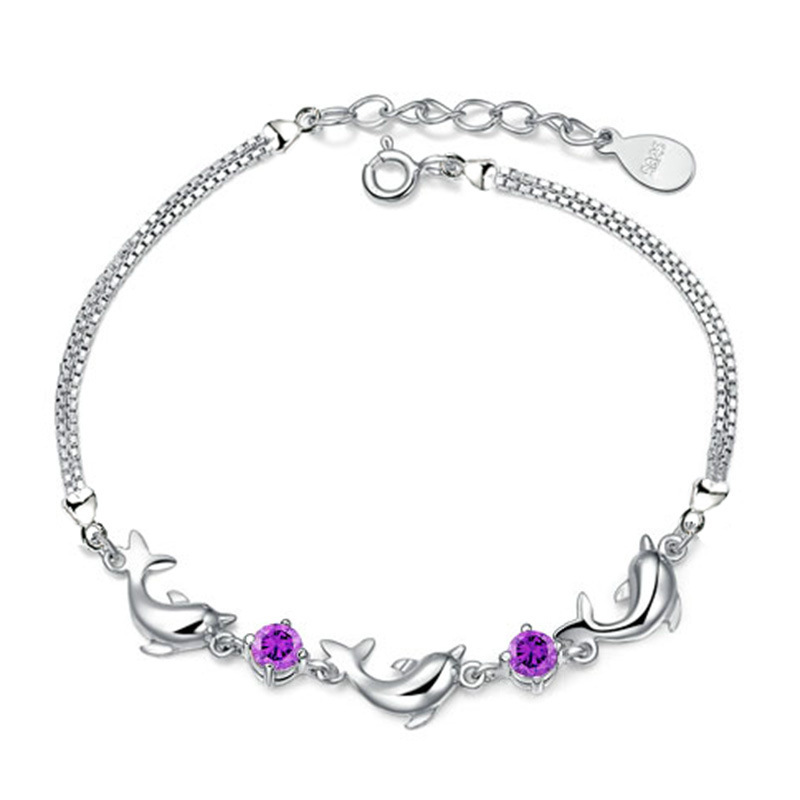 Dolphin Bracelet Purple Crystal 925 Sterling Silver Gelang Wanita Purple Jakartanotebook Com