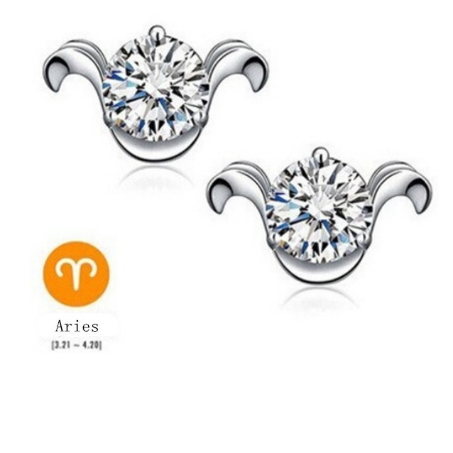 Zodiac Earrings Aries  White Crystal 925 Sterling Silver 