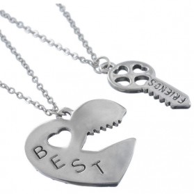 Kalung Pasangan Bentuk Hati dan Kunci / Couple Necklace - Silver - 1