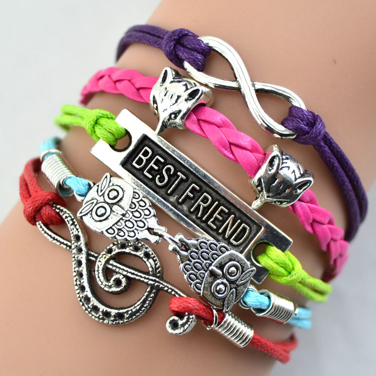 gelang vintage best friend forever charm leather bracelet bangle w5 multi color gelang vintage best friend forever charm leather bracelet bangle w5 multi color