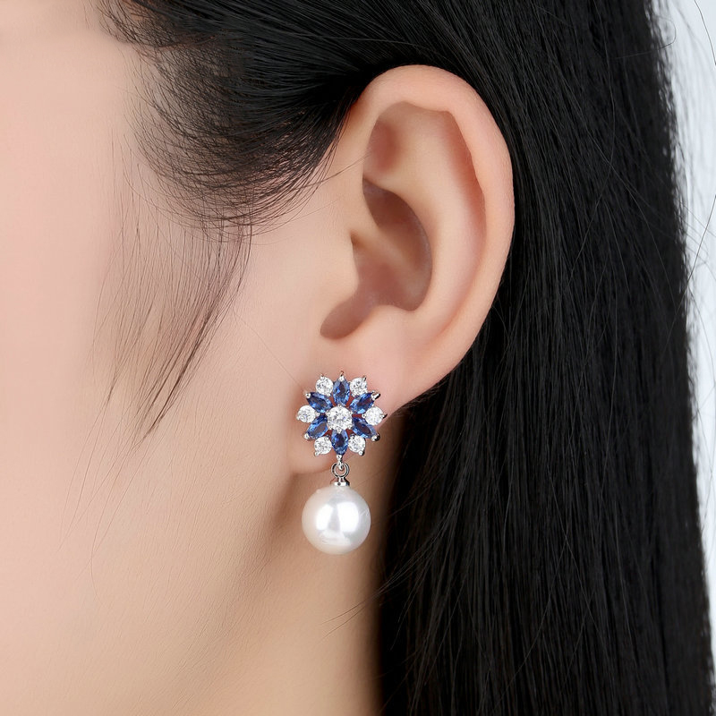 Anting Wanita Zircon Pearls - Blue - JakartaNotebook.com