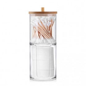 Dozzlor Makeup Organizer Toples Cotton Bud with Bamboo Lid - DO01 - Transparent - 1
