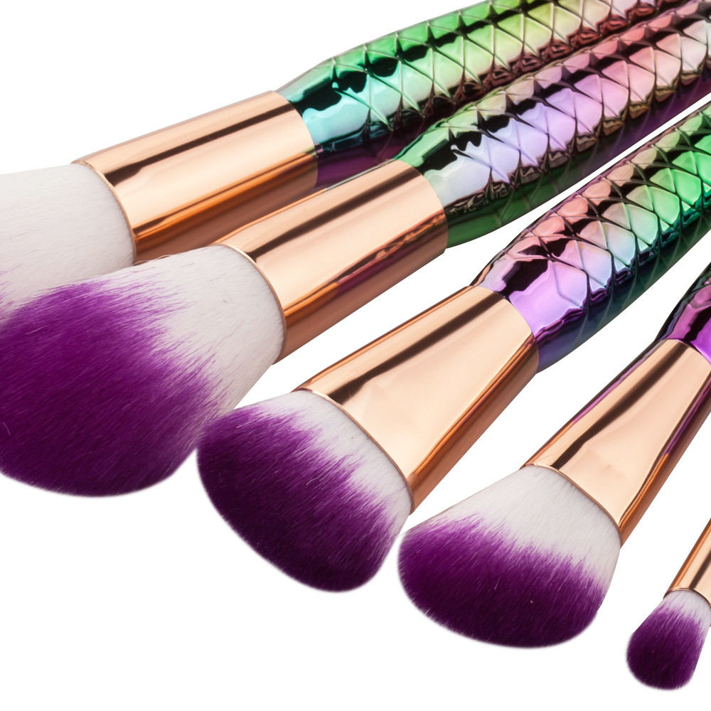 Mermaid Powder Blending Make Up Brush 5PCS - Multi-Color 