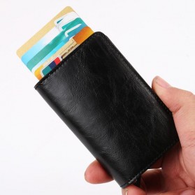 Dompet Kartu Anti RFID Bahan Kulit dengan Holder Aluminium - KB-005 - Black