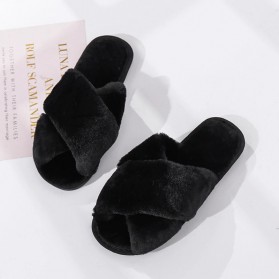 MTFBWY Sandal Slippers Faux Fur Warm Shoes Woman Slip on Size 42-43 - a52701 - Black