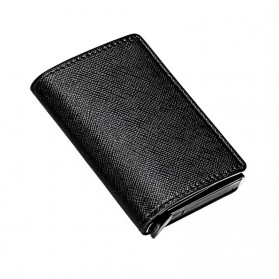 Hengneng Dompet Kartu Anti RFID Bahan Kulit dengan Holder Aluminium - KB232 - Black