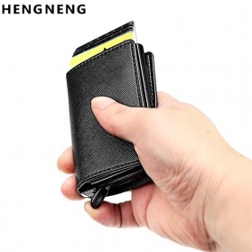 Hengneng Dompet Kartu Anti RFID Bahan Kulit dengan Holder Aluminium - KB232 - Black - 2
