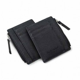 DEXBXULI Dompet Kartu Bahan Kulit ID Card Holder Slim Design - 208 - Black - 3