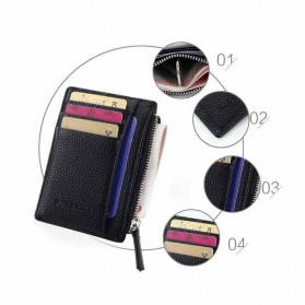 DEXBXULI Dompet Kartu Bahan Kulit ID Card Holder Slim Design - 208 - Black - 4