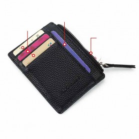 DEXBXULI Dompet Kartu Bahan Kulit ID Card Holder Slim Design - 208 - Black - 5