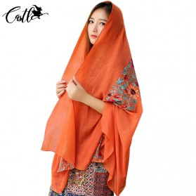 Syal Katun Motif Bunga Scarf Embroidery - Yellow - 2