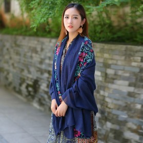 Syal Katun Motif Bunga Scarf Embroidery - Yellow - 3