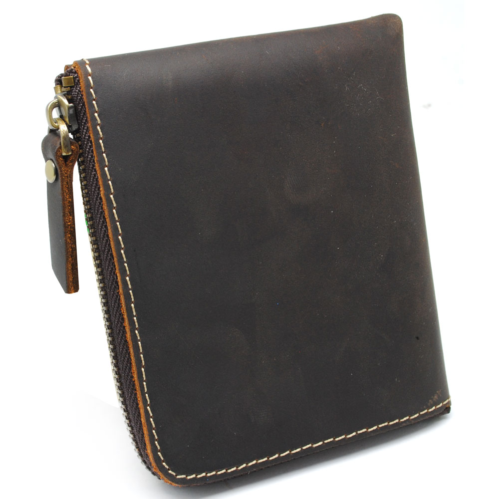 Dompet Kulit Pria VIntage dengan Pengunci Resleting Dark 