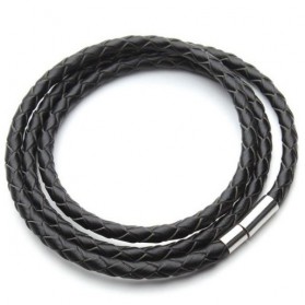 Gelang Tangan Braided Bahan Kulit 3 Lapis - PW740 - Black