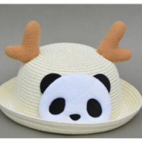Topi Pantai Bayi Motif Panda - Beige