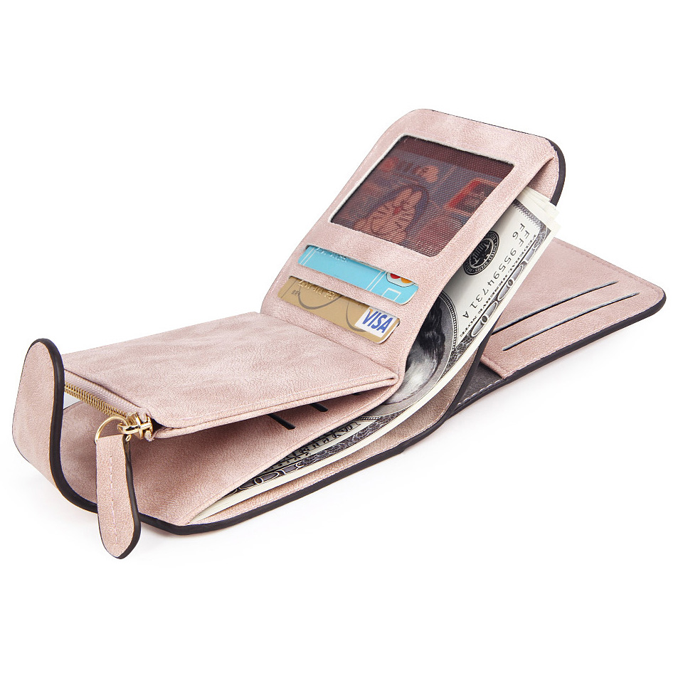  Dompet Wanita Kecil Lipat  Matte Vintage Wallet Pink 
