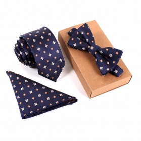 Set 3 in 1 Dasi Kupu-Kupu + Dasi Formal + Sapu Tangan Handkerchief - Dark Blue - 1