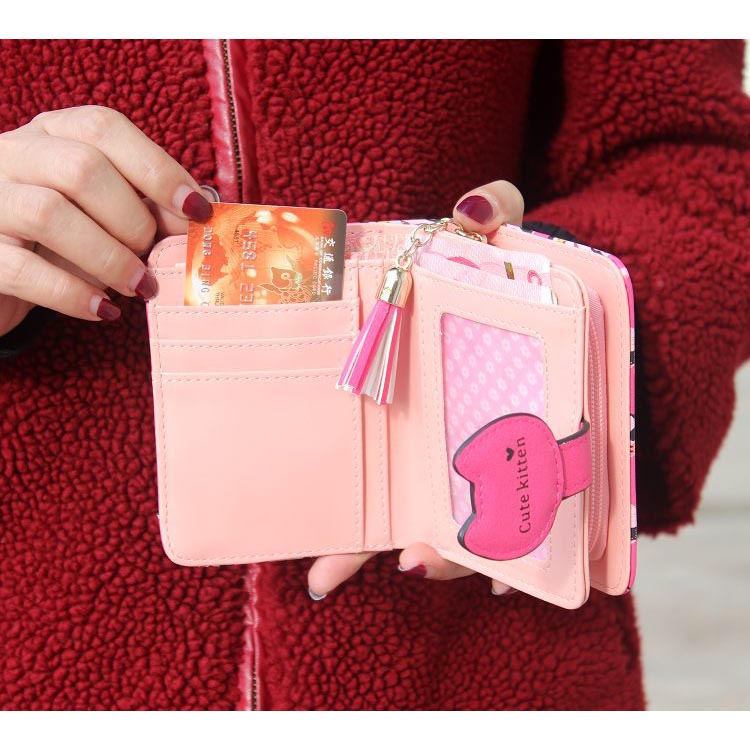 Cute Kitten Dompet Tassel Wanita Motif Kucing Pink  Cute Kitten Dompet Tassel Wanita Motif Kucing Pink