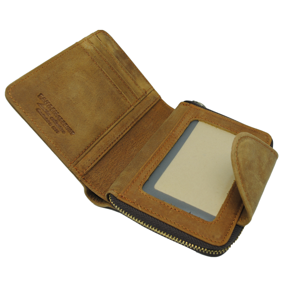 Tauren Dompet Pria Full Zipper Bahan Kulit Sapi Brown 