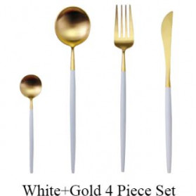 ROXY Cutlery Set Perlengkapan Makan Sendok Garpu Pisau Portuguese C22 - White/Gold