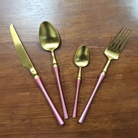 ROXY Cutlery Set Perlengkapan Makan Sendok Garpu Pisau Western - C23 - Pink