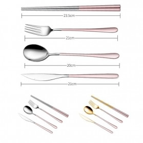 ROXY Cutlery Set Perlengkapan Makan Sendok Garpu Pisau Sumpit - C70 - Black Gold - 5