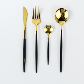 TaffHOME Cutlery Set Perlengkapan Makan Sendok Garpu Pisau 24 PCS - TW873 - Black Gold - 2