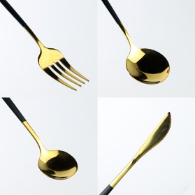 TaffHOME Cutlery Set Perlengkapan Makan Sendok Garpu Pisau 24 PCS - TW873 - Black Gold - 5