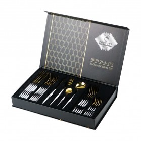 TaffHOME Cutlery Set Perlengkapan Makan Sendok Garpu Pisau 24 PCS - TW873 - White/Gold