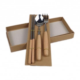 BearPaw Set Perlengkapan Makan Sendok Garpu Sumpit Wooden Handle - KA2020 - Silver - 2