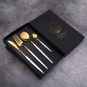 Iyeafey Set Perlengkapan Makan Sendok Garpu Pisau - KA2021 - Black Gold - 3