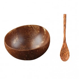 KEMORELA Mangkok Makan Batok Kelapa Dekorasi Coconut Shell Wood Bowl 13.5 cm with Spoon - KE108 - Brown