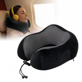 SEREQI Bantal Leher U-Shape Foldable Travel Neck Pillow - SER44 - Black