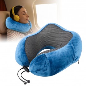 SEREQI Bantal Leher U-Shape Foldable Travel Neck Pillow - SER44 - Blue