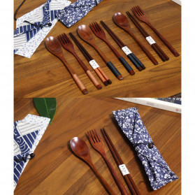 Baispo Set Sendok Garpu Sumpit  Japanese Style Bamboo Model Gagang Polos - EA02511 - Wooden - 3