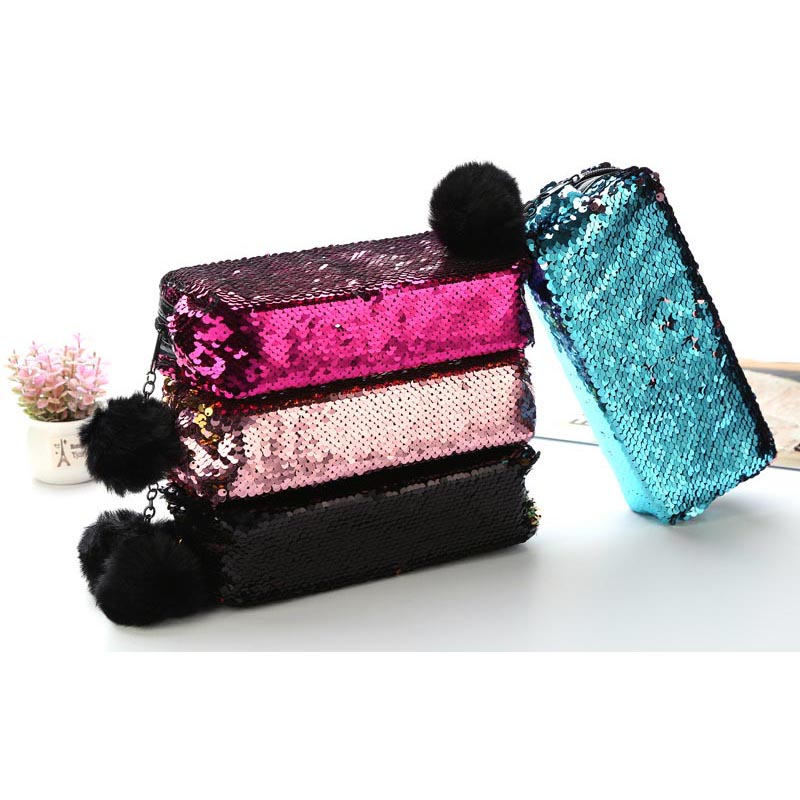  Tas Tempat Pensil  Kosmetik Make Up Shining Sequin XW 001 