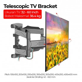 KALOC Telescopic TV Bracket 400 x 400 Pitch for 32-60 Inch TV - KLC-X5 - Black