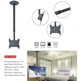 Hanger TV Bracket 200 x 200 Vesa for 14-37 Inch TV - Black - 3