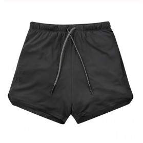 Pakaian Pria - GEHT Celana Pendek Olahraga Pria Double Layer Gym Jogging Fitness Size XXL - GY01 - Black