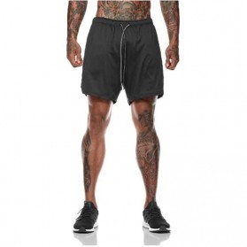 Pakaian Pria - BUTZ Celana Pendek Olahraga Pria Double Layer Gym Jogging Fitness Size XL - GY01 - Black