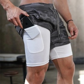 BUTZ Celana Pendek Olahraga Gym Pria Double Layer With Towel Holder Size XXL - GY002 - Gray - 2