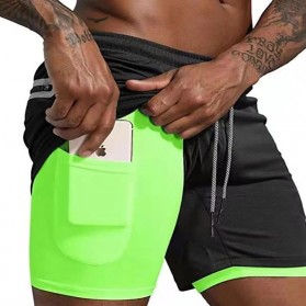 Pakaian Pria - BUTZ Celana Pendek Olahraga Gym Pria Double Layer Size XL - GY003 - Black/Green