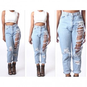 Celana Jeans Wanita Holes Denim Trousers Size M - Blue - 5